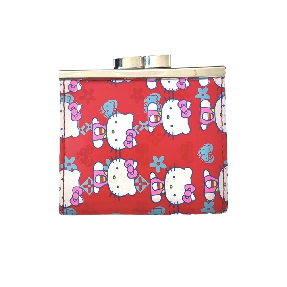 Hello Kitty Print Vinyl Coin Purse with Metal Kiss Lock, Small, 3.25” x 2.75”